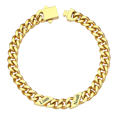 Custom 2 Names Cuban Link Bracelet 7MM Gold