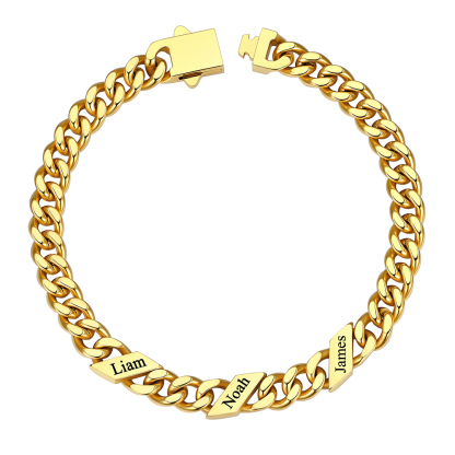 Custom 3 Names Cuban Link Bracelet 7MM Gold