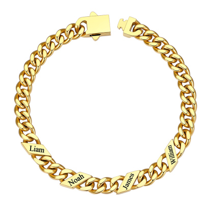 Custom 4 Names Cuban Link Bracelet 7MM Gold
