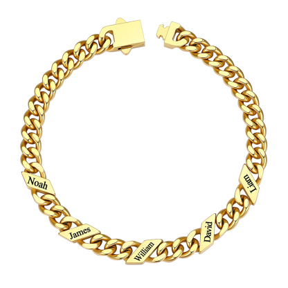 Custom 5 Names Cuban Link Bracelet 7MM Gold