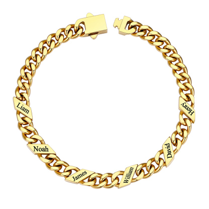 Custom 6 Names Cuban Link Bracelet 7MM Gold
