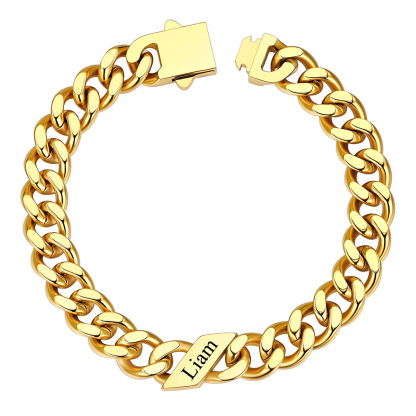 Custom 1 Name Cuban Link Bracelet 9MM Gold