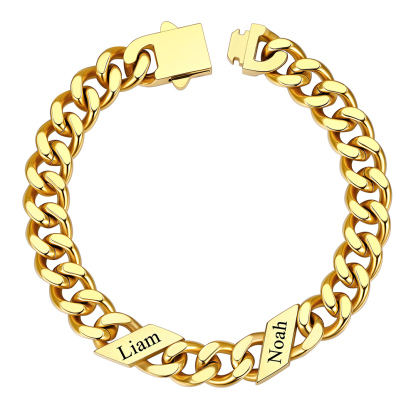 Custom 2 Names Cuban Link Bracelet 9MM Gold