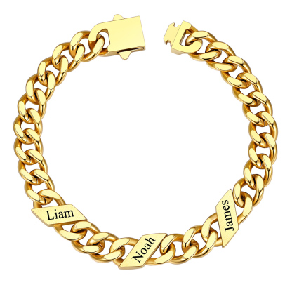 Custom 3 Names Cuban Link Bracelet 9MM Gold