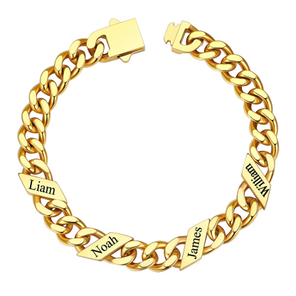 Custom 4 Names Cuban Link Bracelet 9MM Gold