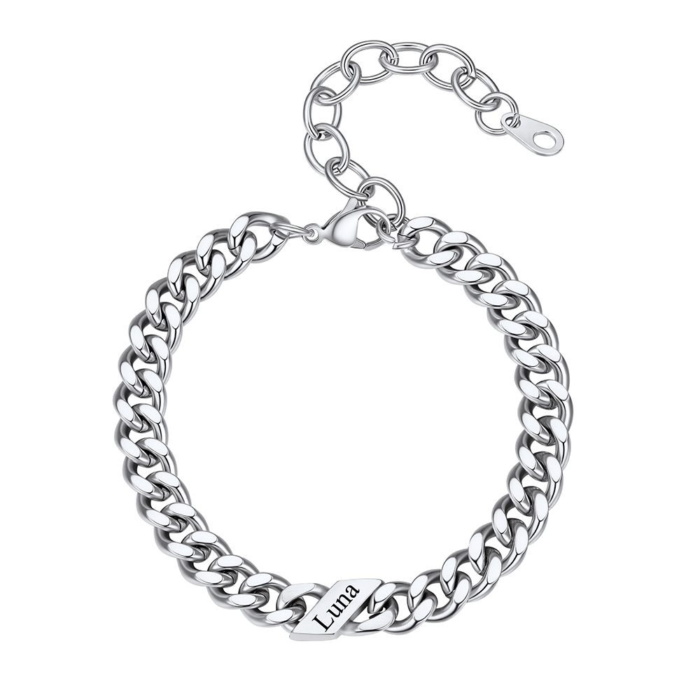 Personalized Multi-Name Cuban Chain Bracelet 7MM Silver
