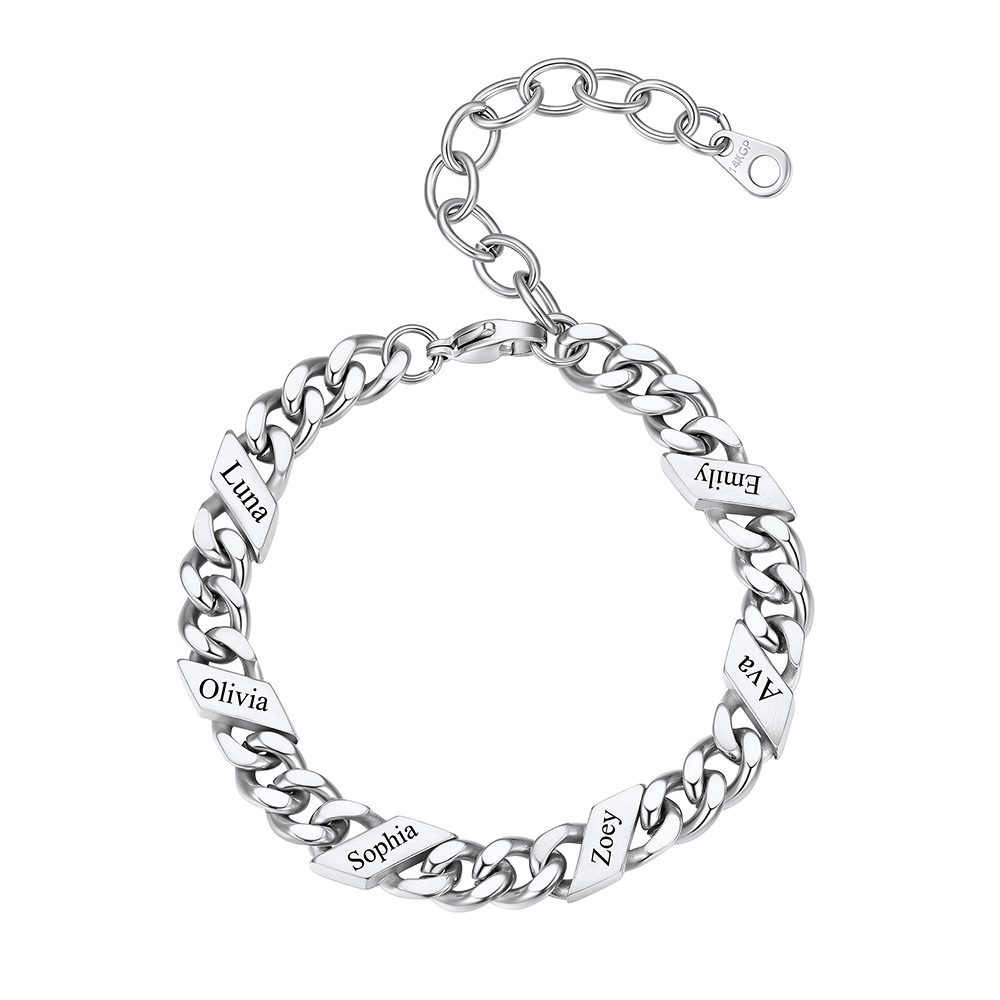 Personalized 6 Name Cuban Chain Bracelet 5/7/9MM Silver