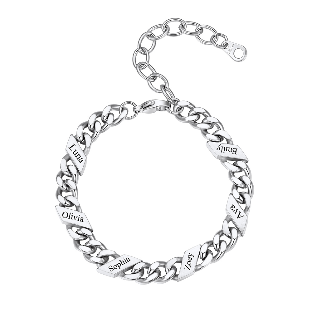 Personalized 6 Name Cuban Chain Bracelet 5/7/9MM Silver