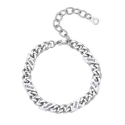 Personalized 6 Name Cuban Chain Bracelet 5/7/9MM Silver
