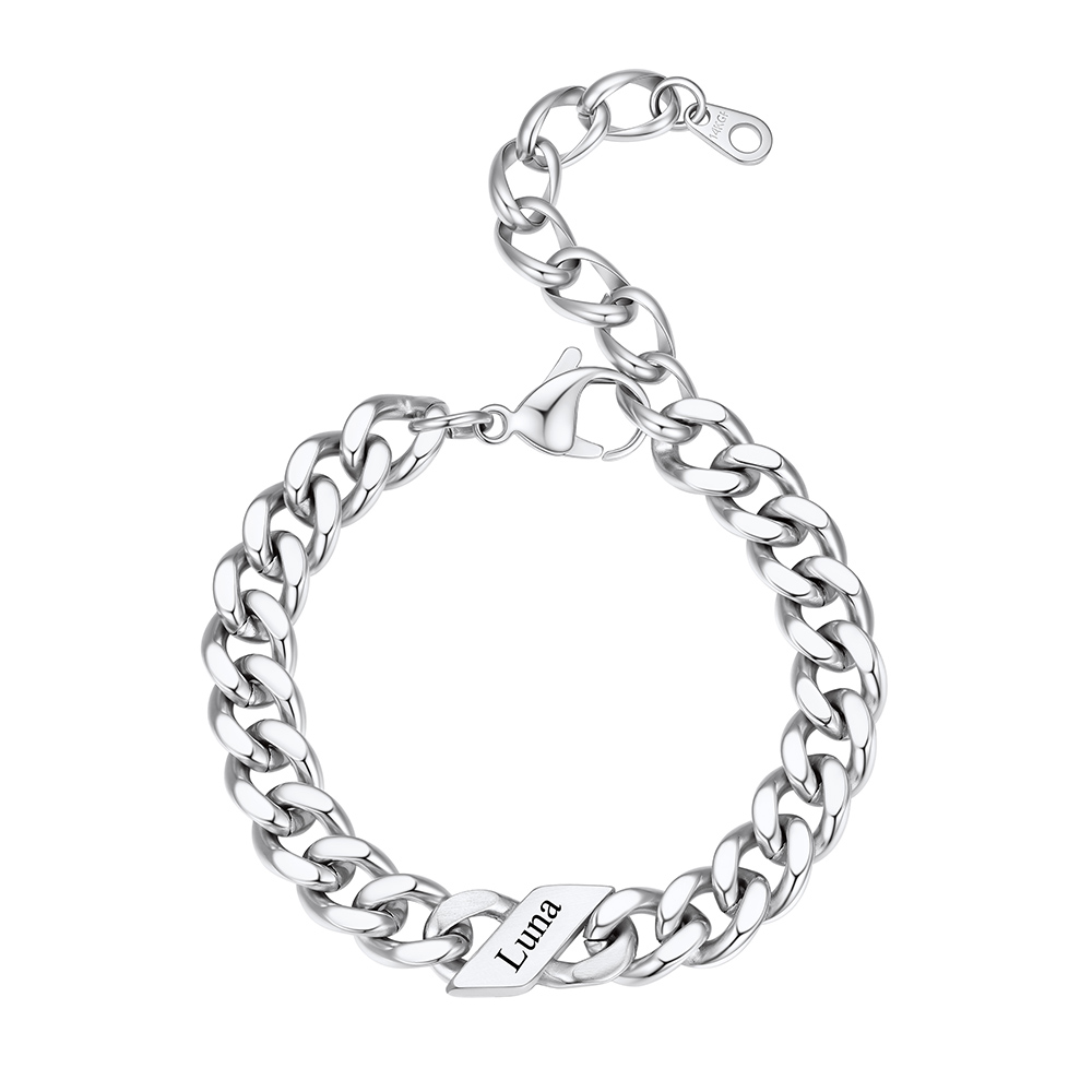 Personalized Multi-Name Cuban Chain Bracelet 9MM Silver