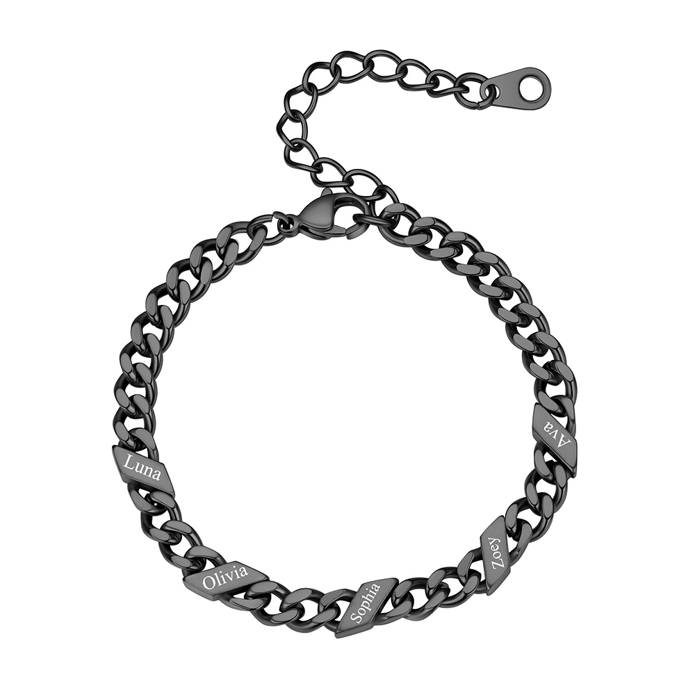Personalized 5 Name Cuban Chain Bracelet 5 MM Black