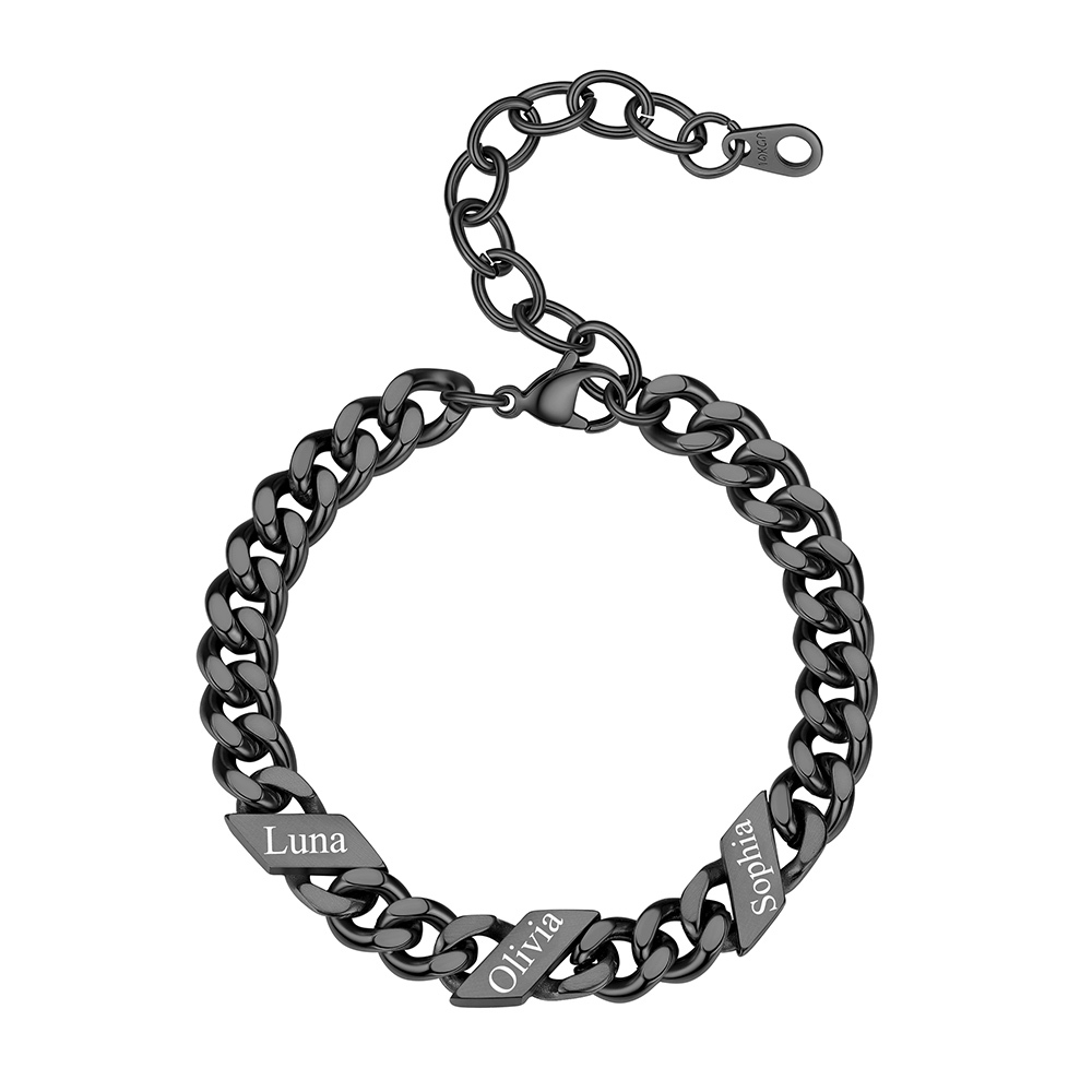 Personalized 3 Name Cuban Chain Bracelet 5/7/9MM Black