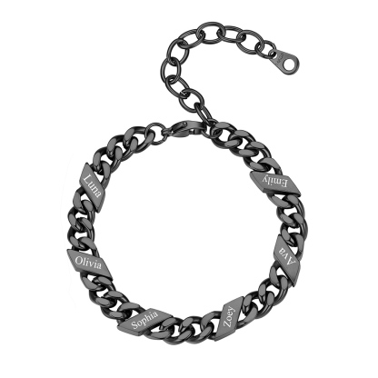 Personalized 6 Name Cuban Chain Bracelet 7MM Black