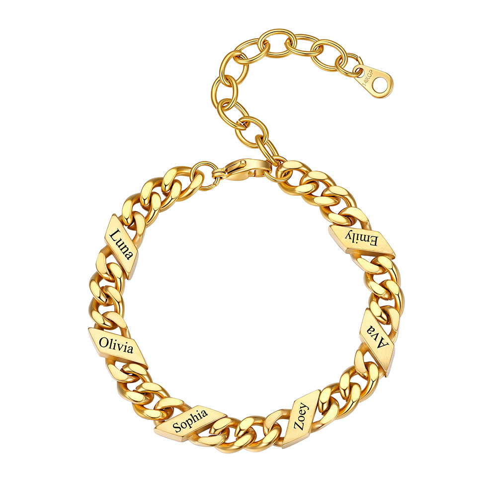 Personalized 6 Name Cuban Chain Bracelet 5/7/9MM Gold
