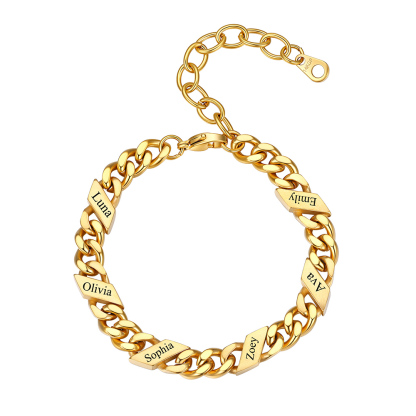 Personalized 6 Name Cuban Chain Bracelet 5/7/9MM Gold