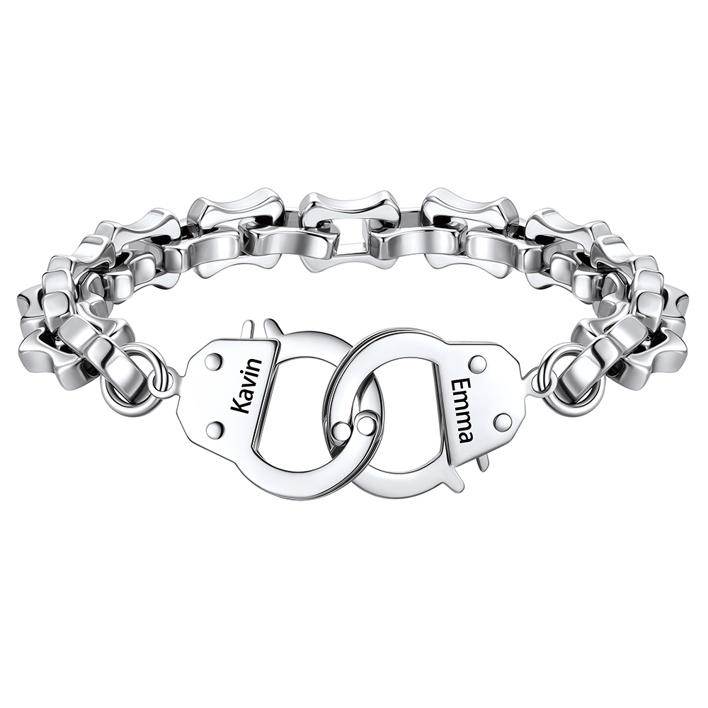Personalized Handcuff Bamboo Link Necklace & Bracelet Set