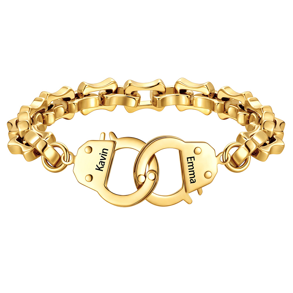 Personalized Handcuff Bamboo Link Necklace & Bracelet Set