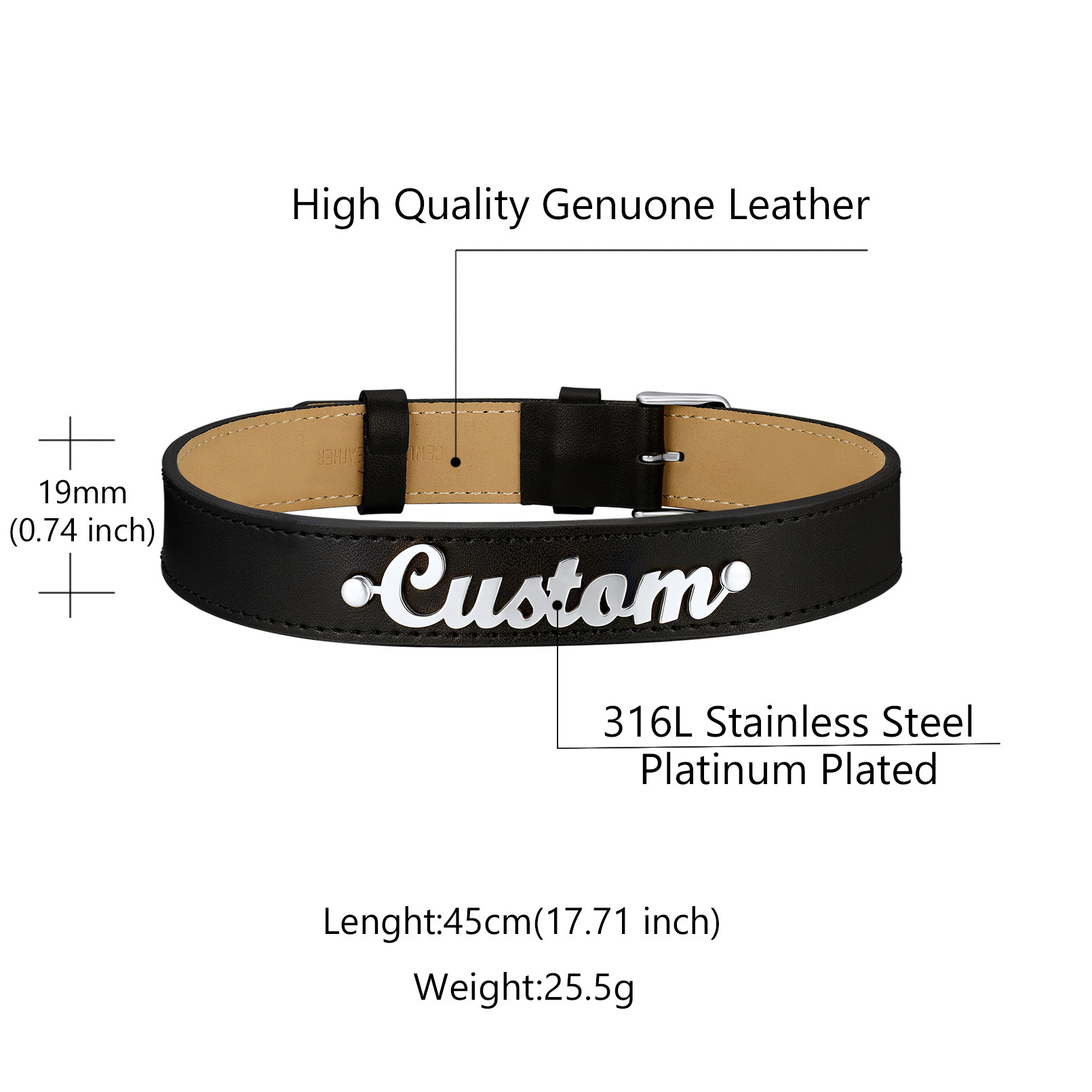 Personalized Name Leather Choker Necklace for Women size