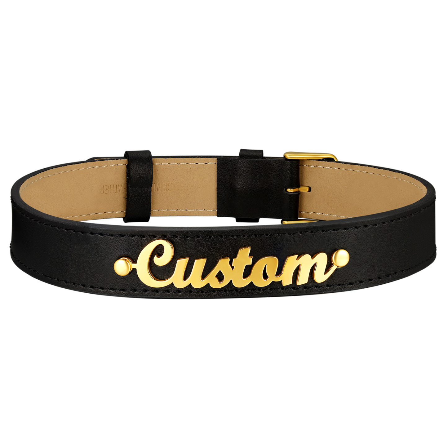 Personalized Name Leather Choker Necklace for Women gold