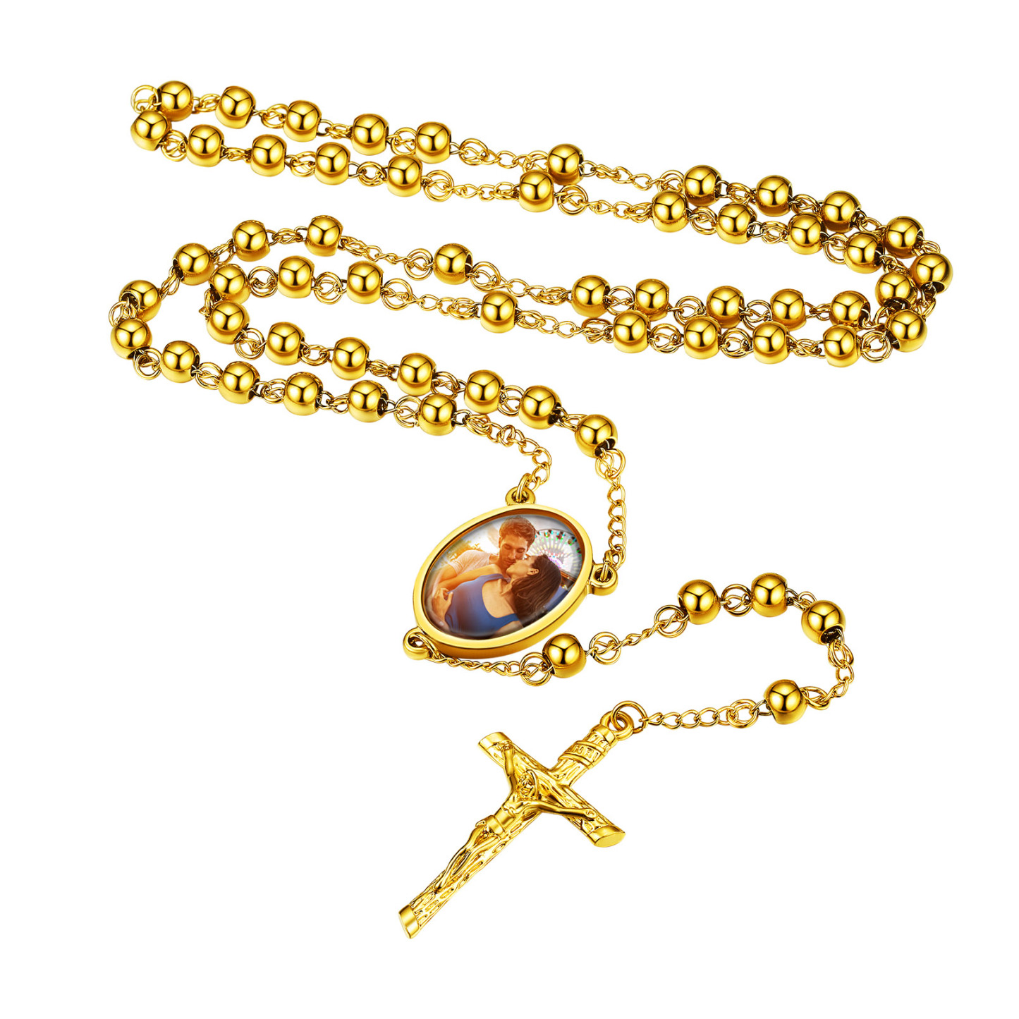 Personalized Rosary with Photo and Custom Engraving Gold