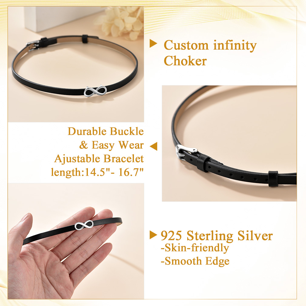 Personalized Engraved Name Leather Choker Necklace for Women detail