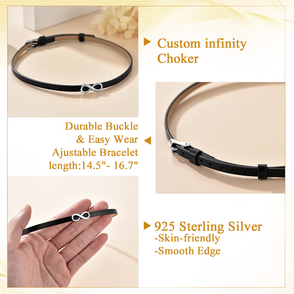 Personalized Engraved Name Leather Choker Necklace for Women detail