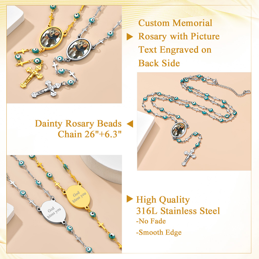 Personalized Photo Rosary Beads Catholic Cross Necklace for Women Men  high quality