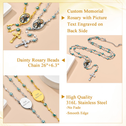 Personalized Photo Rosary Beads Catholic Cross Necklace for Women Men  high quality