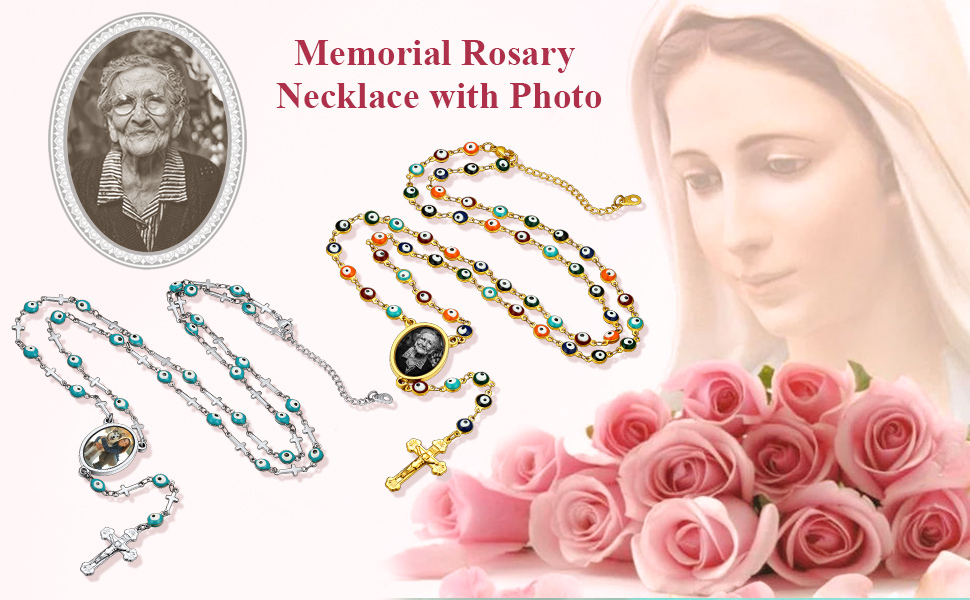 Personalized Photo Rosary Beads Catholic Cross Necklace for Women Men  scene