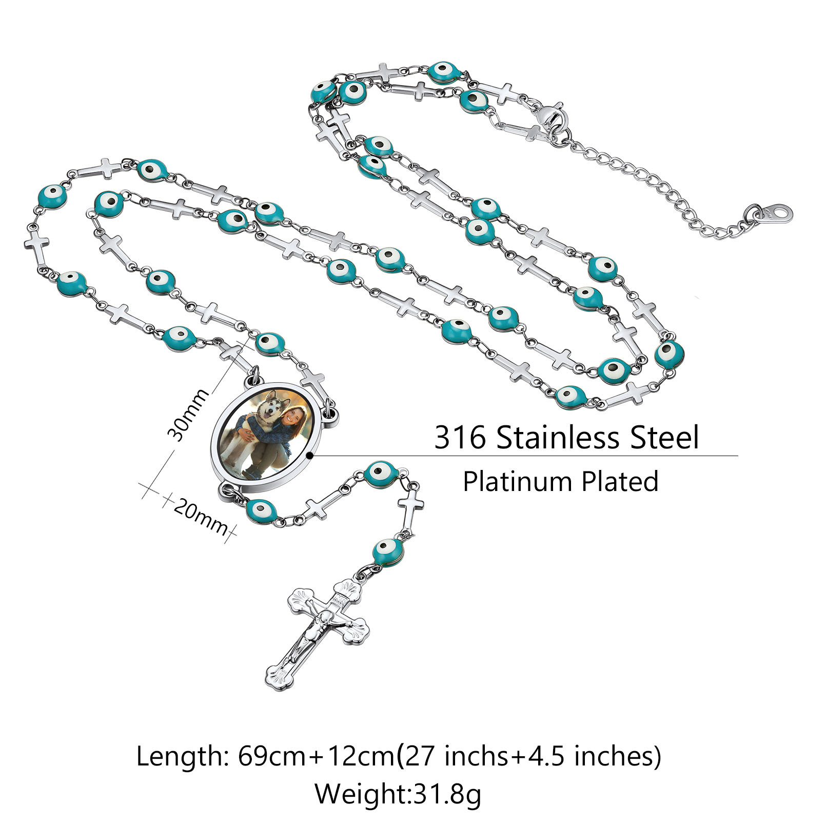 Personalized Photo Rosary Beads Catholic Cross Necklace for Women Men detail