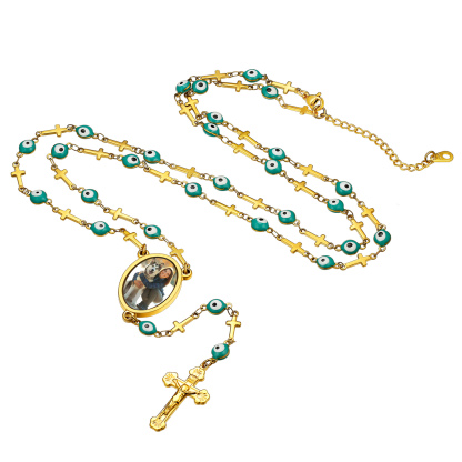 Personalized Photo Rosary Beads Catholic Cross Necklace for Women Men gold