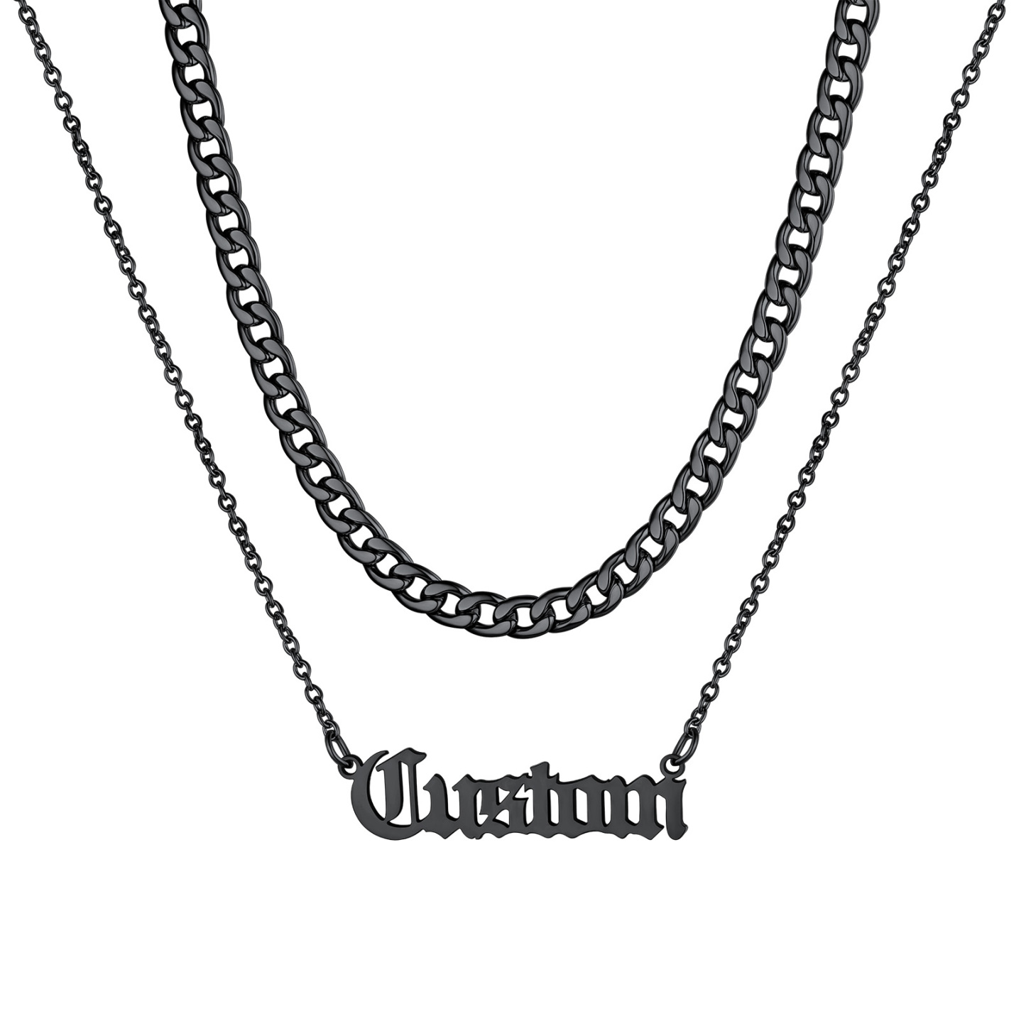 Custom Name Plate Layered Cuban Chain Necklace black