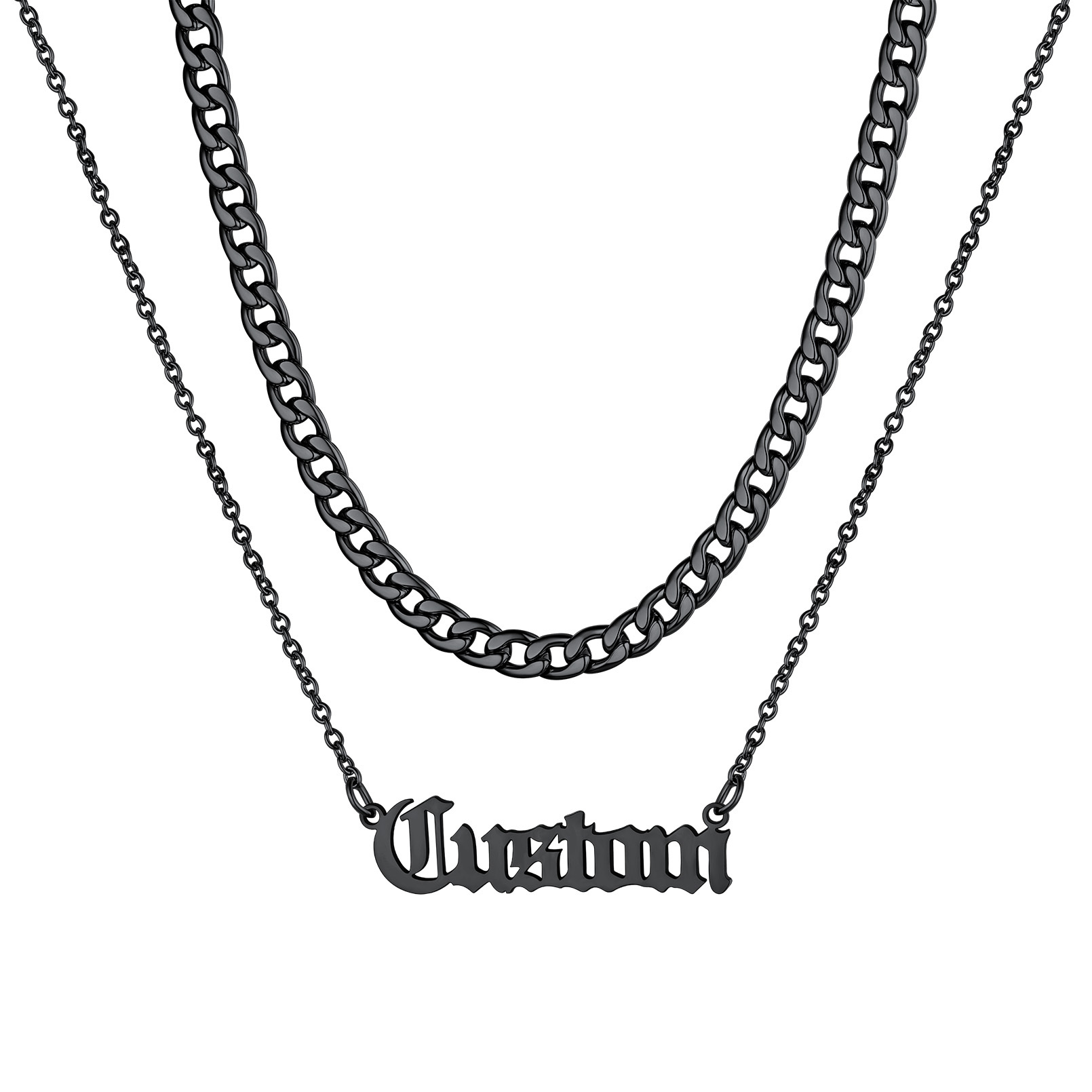 Custom Name Plate Layered Cuban Chain Necklace black