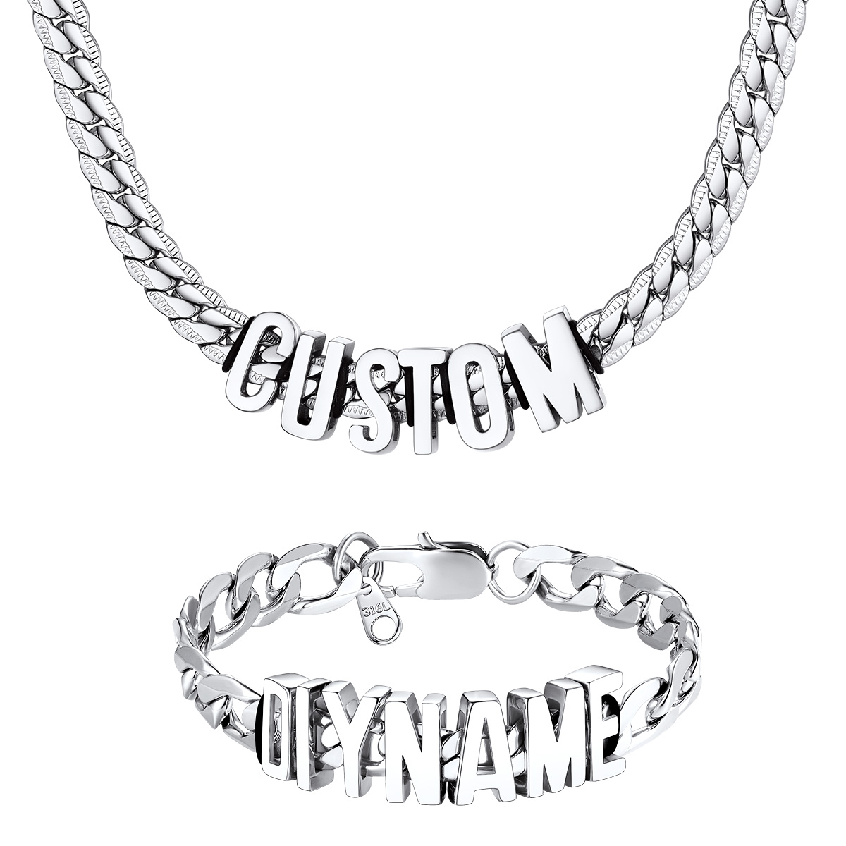 Custom Name Cuban Chain Necklace & Bracelet Set