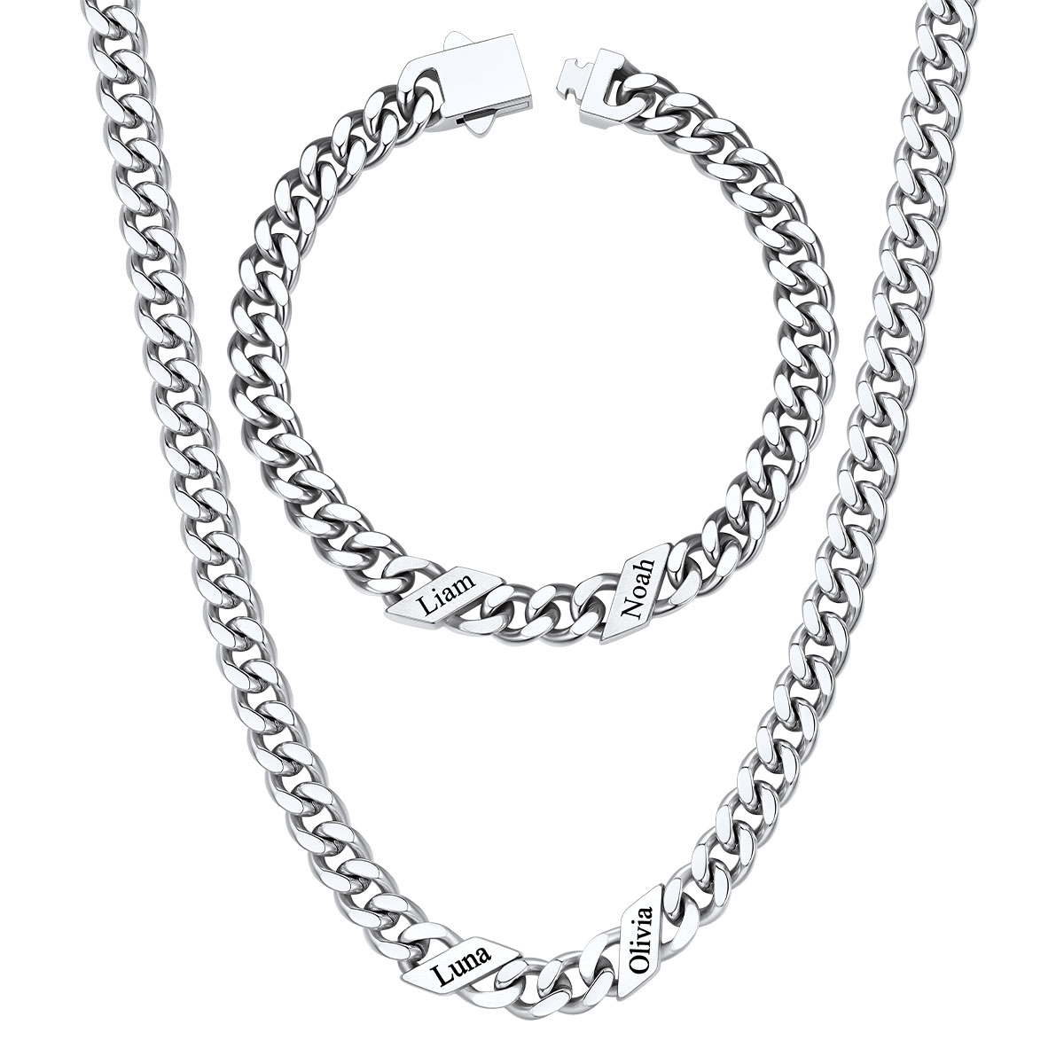 Custom Name Cuban Chain Jewelry Set 7MM 2 names