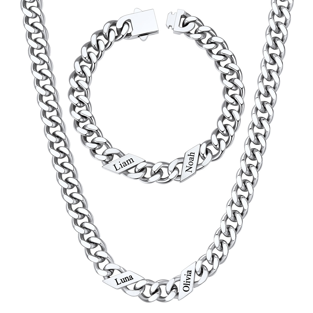 Custom Name Cuban Chain Jewelry Set 9MM 2 names