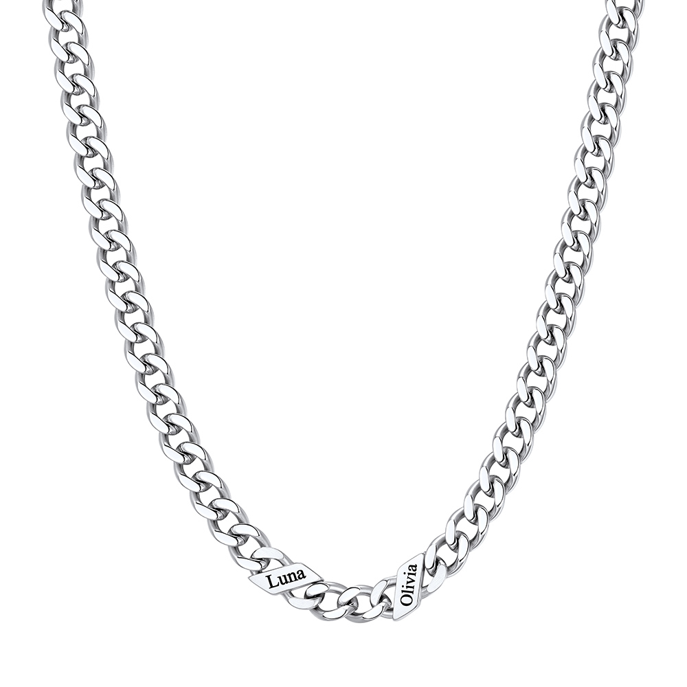 Custom Names Cuban Chain Necklace 5MM Silver