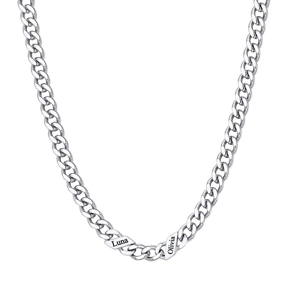 Custom Names Cuban Chain Necklace 5MM Silver