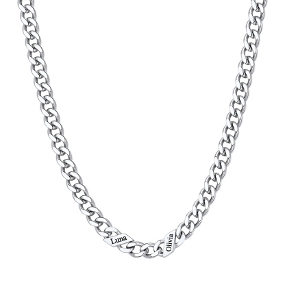 Custom Names Cuban Chain Necklace 5MM Silver