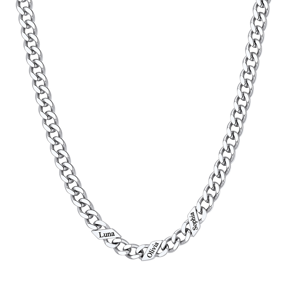 Custom 3 Names Cuban Chain Necklace 5MM Silver
