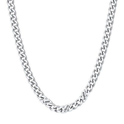 Custom 3 Names Cuban Chain Necklace 5MM Silver
