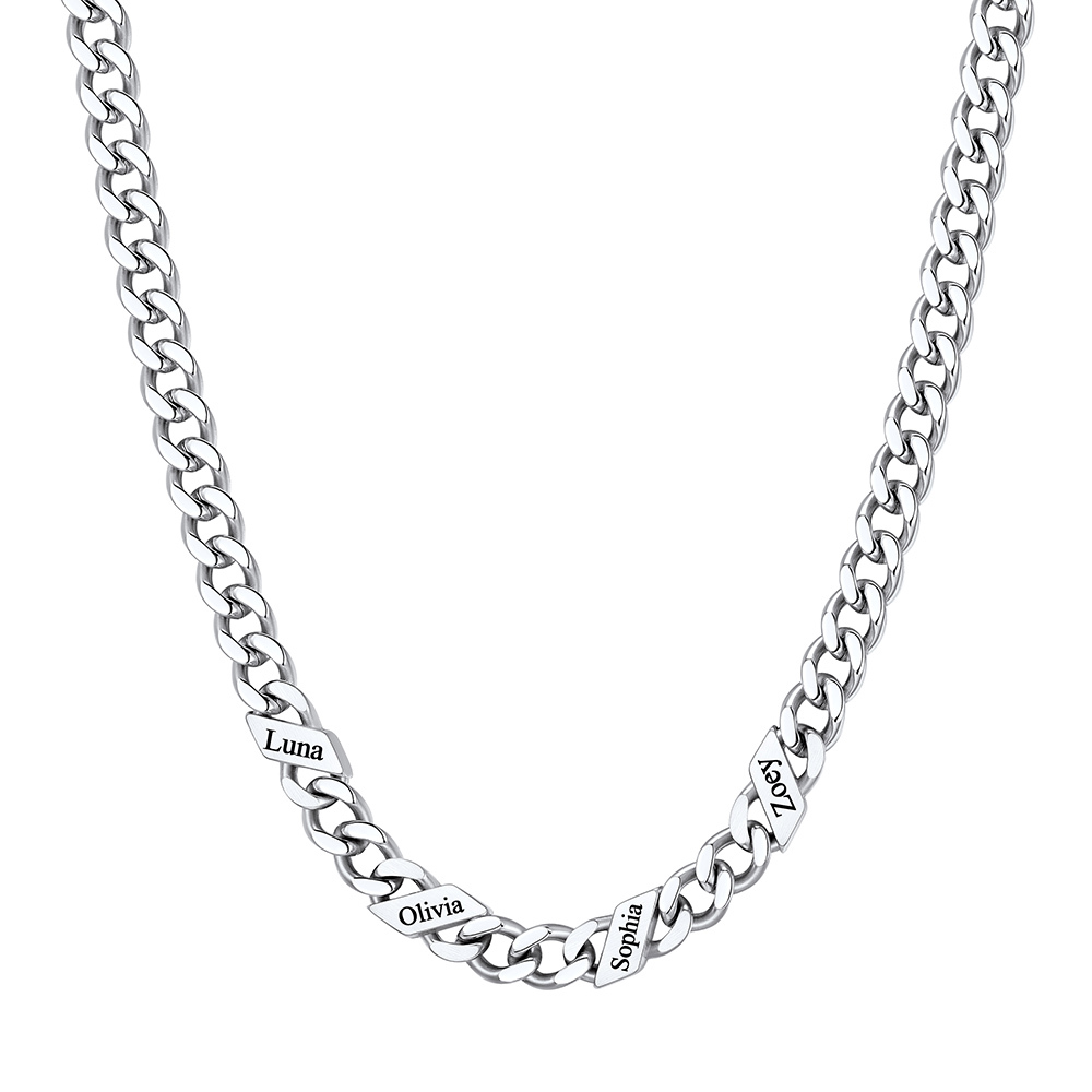 Custom 4 Names Cuban Chain Necklace 5MM Silver