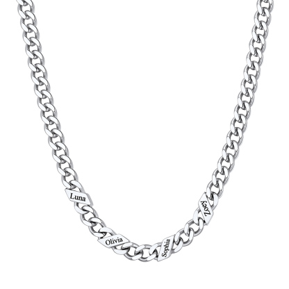 Custom 4 Names Cuban Chain Necklace 5MM Silver