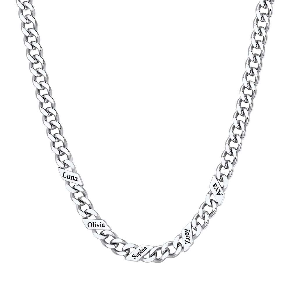 Custom 5 Names Cuban Chain Necklace 5MM Silver