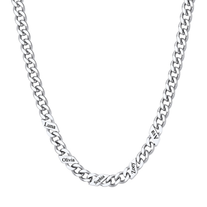 Custom 5 Names Cuban Chain Necklace 5MM Silver