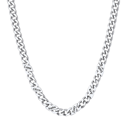 Custom 6 Names Cuban Chain Necklace 5MM Silver