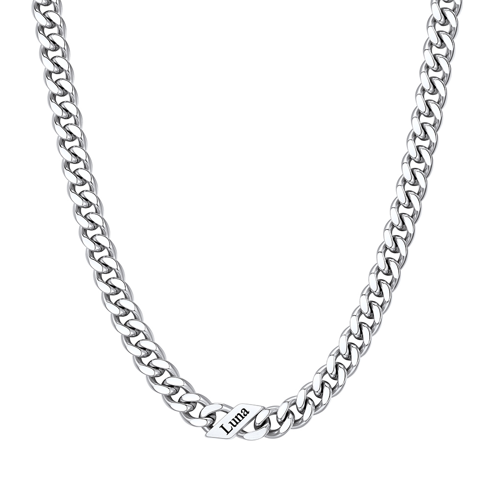 Custom Names Cuban Chain Necklace 7MM Silver 