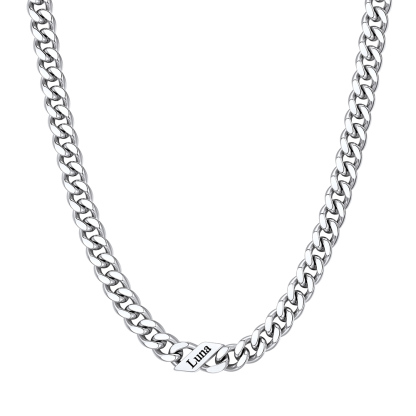 Custom Names Cuban Chain Necklace 7MM Silver 