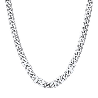 Custom 4 Names Cuban Chain Necklace  7MM Silver 
