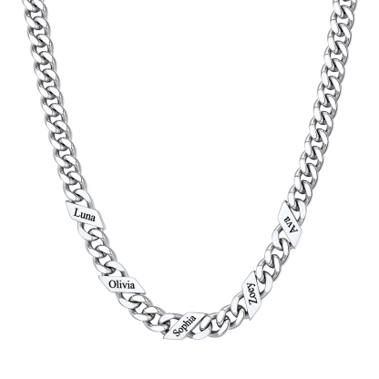 Custom 5 Names Cuban Chain Necklace  7MM Silver 